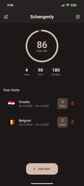 Schengenly app screenshot